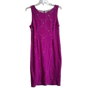 Ivanka Trump Women Pink Floral Lace Sleeveless Midi Dress Size 16